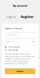 image of new vendor registration and log in account of redistribution.ca